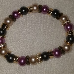 Pink/Pearl/Black/Gold Stretch Bracelet